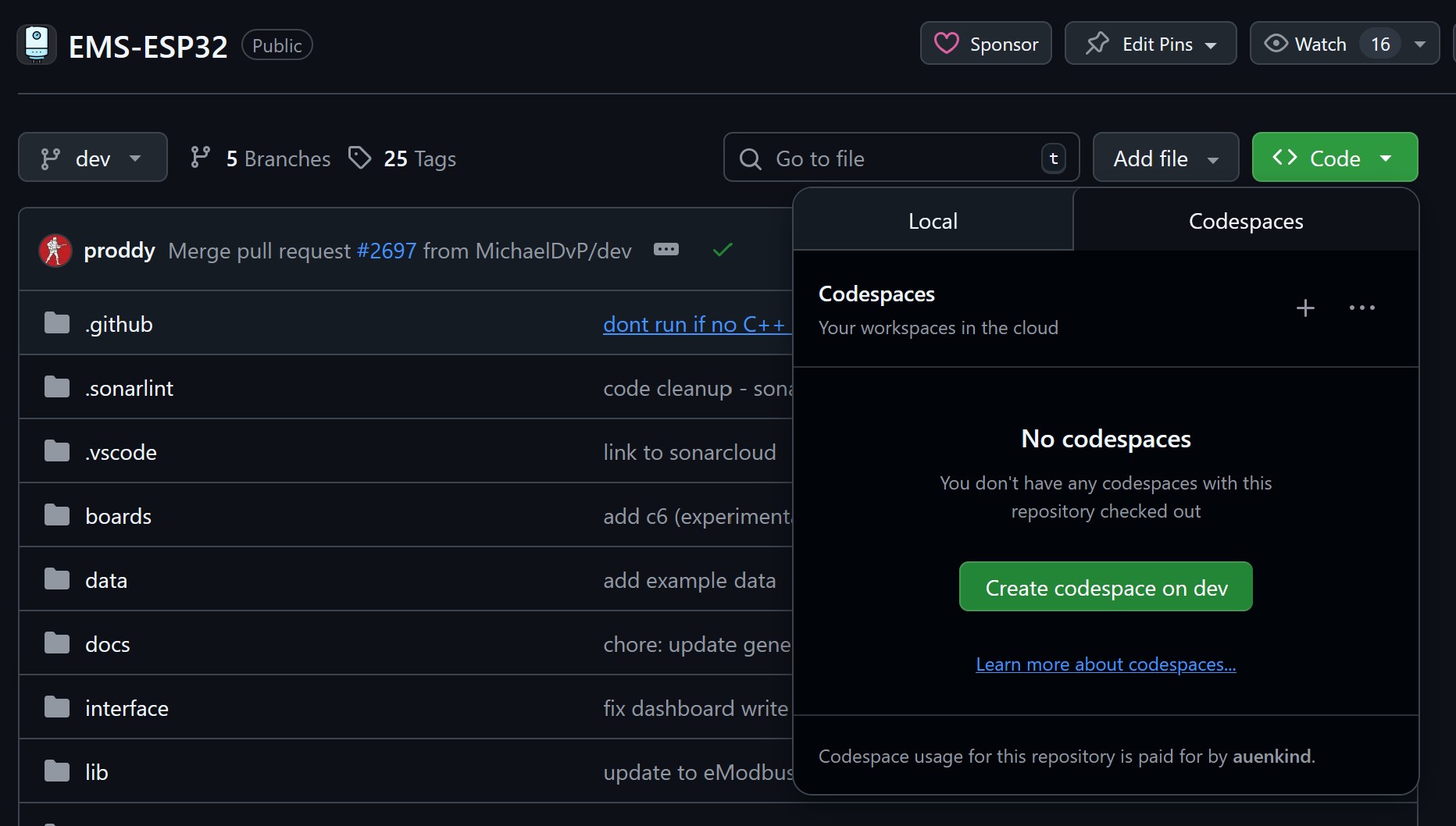 Codespace start